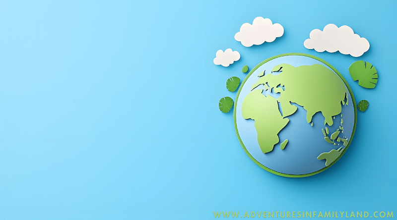 globe with clouds on plain blue background
